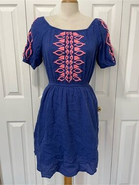 Talbots Navy Blue Mini Dress with Pink Embroidery